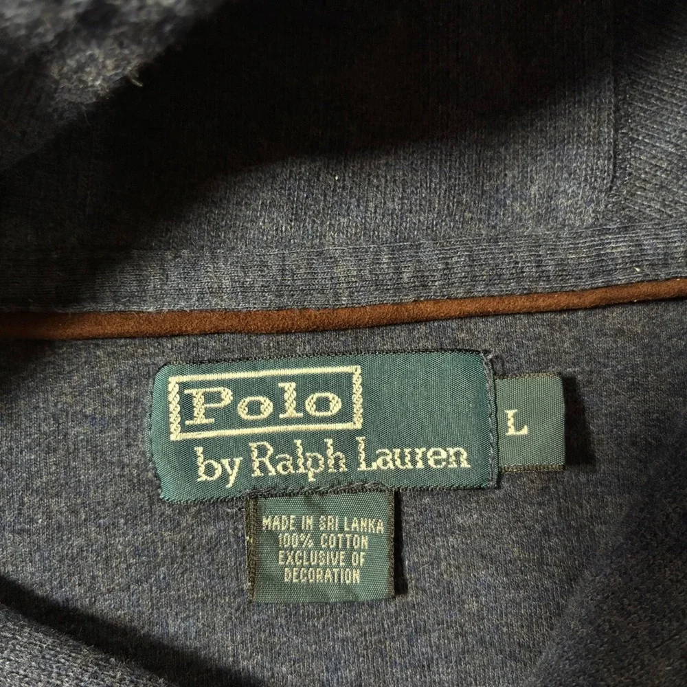 Polo‎ Ralph Lauren Shawl Collar Sweatshirt Large Blue Elbow Patches 90s Y2K